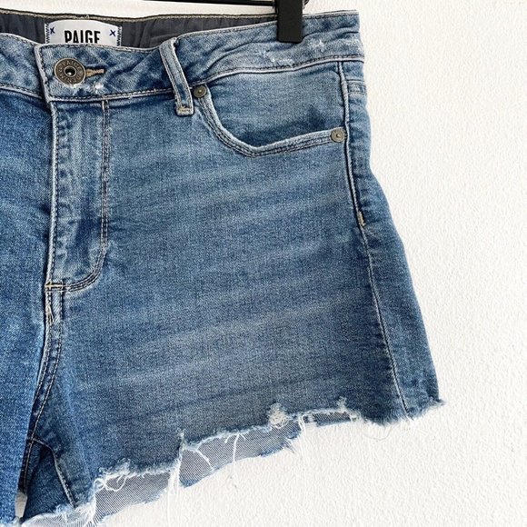 Paige Denim Cut Off Jean Shorts Size 28 Stretchy Raw Hem Frayed Distressed Beach - Picture 4 of 16